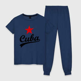 Женская пижама хлопок с принтом Куба - Cuba в Тюмени, 100% хлопок | брюки и футболка прямого кроя, без карманов, на брюках мягкая резинка на поясе и по низу штанин | звезда | куба | надпись | остров свободы