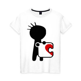 Женская футболка хлопок с принтом Сердце на двоих (мужская) в Тюмени, 100% хлопок | прямой крой, круглый вырез горловины, длина до линии бедер, слегка спущенное плечо | для влюбленных | для двоих | для пар | любовь | отношения | пара | парные любимый