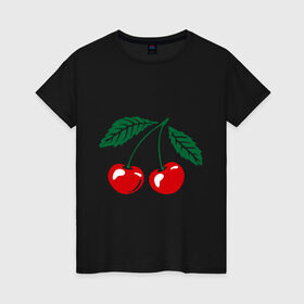 Женская футболка хлопок с принтом Вишенки в Тюмени, 100% хлопок | прямой крой, круглый вырез горловины, длина до линии бедер, слегка спущенное плечо | вишенки | вишня | ягода | ягодки