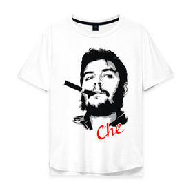Мужская футболка хлопок Oversize с принтом Че Гевара с сигарой в Тюмени, 100% хлопок | свободный крой, круглый ворот, “спинка” длиннее передней части | Тематика изображения на принте: che | guevara | гевара | куба | личность | революция | че