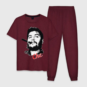 Мужская пижама хлопок с принтом Че Гевара с сигарой в Тюмени, 100% хлопок | брюки и футболка прямого кроя, без карманов, на брюках мягкая резинка на поясе и по низу штанин
 | che | guevara | гевара | куба | личность | революция | че