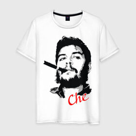 Мужская футболка хлопок с принтом Че Гевара с сигарой в Тюмени, 100% хлопок | прямой крой, круглый вырез горловины, длина до линии бедер, слегка спущенное плечо. | Тематика изображения на принте: che | guevara | гевара | куба | личность | революция | че