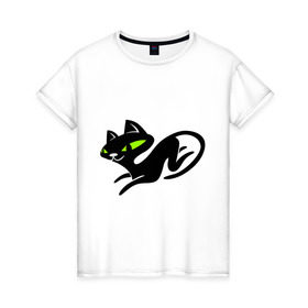 Женская футболка хлопок с принтом Кошка (6) в Тюмени, 100% хлопок | прямой крой, круглый вырез горловины, длина до линии бедер, слегка спущенное плечо | cat | киса | кошка | черная кошка