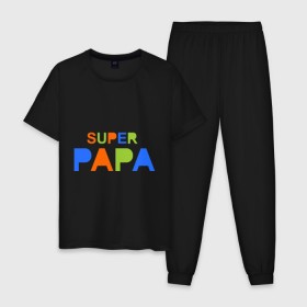 Мужская пижама хлопок с принтом Super papa в Тюмени, 100% хлопок | брюки и футболка прямого кроя, без карманов, на брюках мягкая резинка на поясе и по низу штанин
 | super papa | отец | папа | подарок папе | супер папа