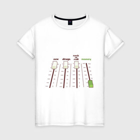 Женская футболка хлопок с принтом Микшер бабла в Тюмени, 100% хлопок | прямой крой, круглый вырез горловины, длина до линии бедер, слегка спущенное плечо | money | rock n roll | микшер | пуль диджея | регулировки | регуляторы