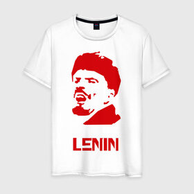 Мужская футболка хлопок с принтом Ленин (2) в Тюмени, 100% хлопок | прямой крой, круглый вырез горловины, длина до линии бедер, слегка спущенное плечо. | герб | коммунизм | ленин | молот | серп | советский | социализм | союз | ссср