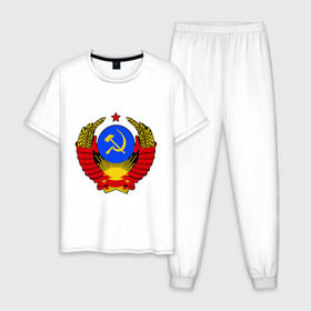Мужская пижама хлопок с принтом СССР (5) в Тюмени, 100% хлопок | брюки и футболка прямого кроя, без карманов, на брюках мягкая резинка на поясе и по низу штанин
 | герб | коммунизм | молот | серп | советский | союз | ссср