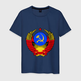 Мужская футболка хлопок с принтом СССР (5) в Тюмени, 100% хлопок | прямой крой, круглый вырез горловины, длина до линии бедер, слегка спущенное плечо. | герб | коммунизм | молот | серп | советский | союз | ссср