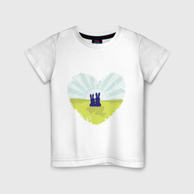 Детская футболка хлопок с принтом Зайки в Тюмени, 100% хлопок | круглый вырез горловины, полуприлегающий силуэт, длина до линии бедер | Тематика изображения на принте: влюбленные | влюбленные зайки | зайцы | зайчики | сердце | силуэты заек