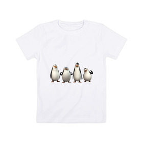 Детская футболка хлопок с принтом Пингвины Мадагаскар в Тюмени, 100% хлопок | круглый вырез горловины, полуприлегающий силуэт, длина до линии бедер | Тематика изображения на принте: пингвин