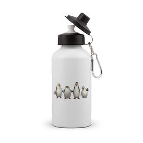 Бутылка спортивная с принтом Пингвины Мадагаскар в Тюмени, металл | емкость — 500 мл, в комплекте две пластиковые крышки и карабин для крепления | Тематика изображения на принте: пингвин
