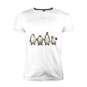Мужская футболка премиум с принтом Пингвины Мадагаскар в Тюмени, 92% хлопок, 8% лайкра | приталенный силуэт, круглый вырез ворота, длина до линии бедра, короткий рукав | пингвин