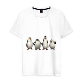 Мужская футболка хлопок с принтом Пингвины Мадагаскар в Тюмени, 100% хлопок | прямой крой, круглый вырез горловины, длина до линии бедер, слегка спущенное плечо. | пингвин