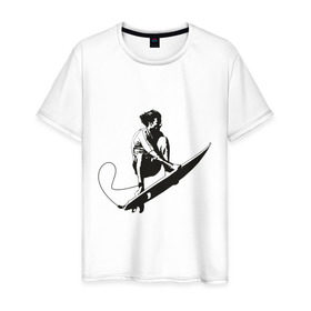 Мужская футболка хлопок с принтом На гребне волны в Тюмени, 100% хлопок | прямой крой, круглый вырез горловины, длина до линии бедер, слегка спущенное плечо. | Тематика изображения на принте: surf | surfing | на гребне волны | серф | серфер | серфинг