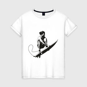 Женская футболка хлопок с принтом На гребне волны в Тюмени, 100% хлопок | прямой крой, круглый вырез горловины, длина до линии бедер, слегка спущенное плечо | surf | surfing | на гребне волны | серф | серфер | серфинг
