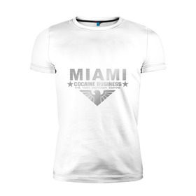 Мужская футболка премиум с принтом Miami - The Tony Montana empire в Тюмени, 92% хлопок, 8% лайкра | приталенный силуэт, круглый вырез ворота, длина до линии бедра, короткий рукав | Тематика изображения на принте: business | cocaine | бизнес | майами