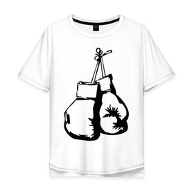 Мужская футболка хлопок Oversize с принтом Боксерские перчатки (3) в Тюмени, 100% хлопок | свободный крой, круглый ворот, “спинка” длиннее передней части | боксерские перчатки | емельяненко | тату | чёрно белое