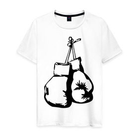 Мужская футболка хлопок с принтом Боксерские перчатки (3) в Тюмени, 100% хлопок | прямой крой, круглый вырез горловины, длина до линии бедер, слегка спущенное плечо. | боксерские перчатки | емельяненко | тату | чёрно белое