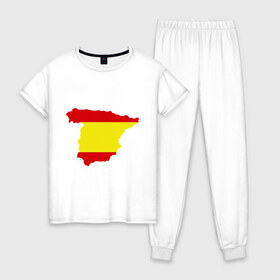 Женская пижама хлопок с принтом Испания (Spain) в Тюмени, 100% хлопок | брюки и футболка прямого кроя, без карманов, на брюках мягкая резинка на поясе и по низу штанин | spain | государство | европа | европейский | испания | карта | мадрид | флаг