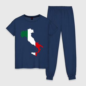 Женская пижама хлопок с принтом Италия (Italy) в Тюмени, 100% хлопок | брюки и футболка прямого кроя, без карманов, на брюках мягкая резинка на поясе и по низу штанин | italy | государство | европа | европейский | италия | карта | рим | флаг