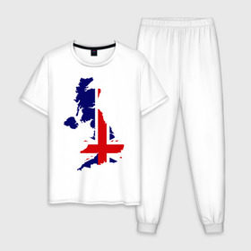 Мужская пижама хлопок с принтом Великобритания (Great Britain) в Тюмени, 100% хлопок | брюки и футболка прямого кроя, без карманов, на брюках мягкая резинка на поясе и по низу штанин
 | Тематика изображения на принте: great britain | англия | британия | британский | великобритания | королевский | флаг