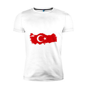 Мужская футболка премиум с принтом Турция (Turkey) в Тюмени, 92% хлопок, 8% лайкра | приталенный силуэт, круглый вырез ворота, длина до линии бедра, короткий рукав | turkey | символ | страна | турция | флаг