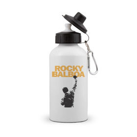 Бутылка спортивная с принтом Рокки (Rocky Balboa) в Тюмени, металл | емкость — 500 мл, в комплекте две пластиковые крышки и карабин для крепления | Тематика изображения на принте: емельяненко