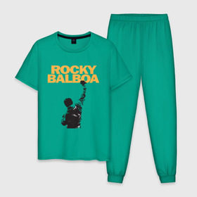 Мужская пижама хлопок с принтом Рокки (Rocky Balboa) в Тюмени, 100% хлопок | брюки и футболка прямого кроя, без карманов, на брюках мягкая резинка на поясе и по низу штанин
 | емельяненко