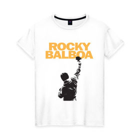 Женская футболка хлопок с принтом Рокки (Rocky Balboa) в Тюмени, 100% хлопок | прямой крой, круглый вырез горловины, длина до линии бедер, слегка спущенное плечо | емельяненко