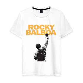 Мужская футболка хлопок с принтом Рокки (Rocky Balboa) в Тюмени, 100% хлопок | прямой крой, круглый вырез горловины, длина до линии бедер, слегка спущенное плечо. | емельяненко