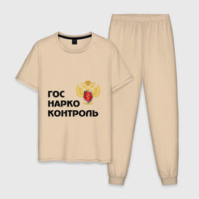 Мужская пижама хлопок с принтом Госнаркоконтроль в Тюмени, 100% хлопок | брюки и футболка прямого кроя, без карманов, на брюках мягкая резинка на поясе и по низу штанин
 | гнк