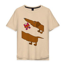 Мужская футболка хлопок Oversize с принтом Такса и бабочка в Тюмени, 100% хлопок | свободный крой, круглый ворот, “спинка” длиннее передней части | бабочка