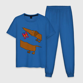 Мужская пижама хлопок с принтом Такса и бабочка в Тюмени, 100% хлопок | брюки и футболка прямого кроя, без карманов, на брюках мягкая резинка на поясе и по низу штанин
 | бабочка