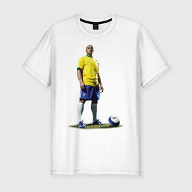 Мужская футболка премиум с принтом Roberto Carlos в Тюмени, 92% хлопок, 8% лайкра | приталенный силуэт, круглый вырез ворота, длина до линии бедра, короткий рукав | Тематика изображения на принте: 
