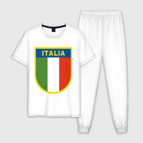 Мужская пижама хлопок с принтом Италия в Тюмени, 100% хлопок | брюки и футболка прямого кроя, без карманов, на брюках мягкая резинка на поясе и по низу штанин
 | Тематика изображения на принте: государство | европа | европейский | италия | флаг