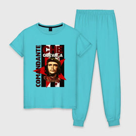 Женская пижама хлопок с принтом Che Guevara (4) в Тюмени, 100% хлопок | брюки и футболка прямого кроя, без карманов, на брюках мягкая резинка на поясе и по низу штанин | че гевара