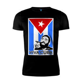 Мужская футболка премиум с принтом Viva, Cuba! в Тюмени, 92% хлопок, 8% лайкра | приталенный силуэт, круглый вырез ворота, длина до линии бедра, короткий рукав | cuba | viva | вива | кастро | куба | кубы | фидель | флаг