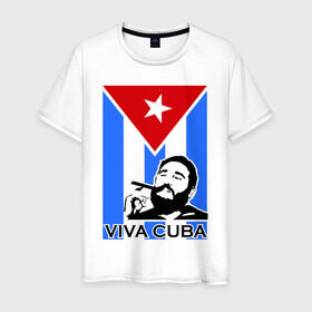 Мужская футболка хлопок с принтом Viva, Cuba! в Тюмени, 100% хлопок | прямой крой, круглый вырез горловины, длина до линии бедер, слегка спущенное плечо. | cuba | viva | вива | кастро | куба | кубы | фидель | флаг