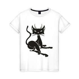 Женская футболка хлопок с принтом Кошечка (6) в Тюмени, 100% хлопок | прямой крой, круглый вырез горловины, длина до линии бедер, слегка спущенное плечо | cats | кошечка | кошка