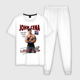 Мужская пижама хлопок с принтом John Cena Extreme Rules в Тюмени, 100% хлопок | брюки и футболка прямого кроя, без карманов, на брюках мягкая резинка на поясе и по низу штанин
 | Тематика изображения на принте: wwe | бои без правил | джон сина