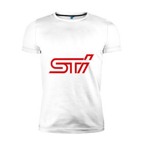 Мужская футболка премиум с принтом STI в Тюмени, 92% хлопок, 8% лайкра | приталенный силуэт, круглый вырез ворота, длина до линии бедра, короткий рукав | impreza | sti | subaru | subaru impreza wrx sti | wrx | субару | субару импреза