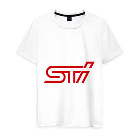Мужская футболка хлопок с принтом STI в Тюмени, 100% хлопок | прямой крой, круглый вырез горловины, длина до линии бедер, слегка спущенное плечо. | impreza | sti | subaru | subaru impreza wrx sti | wrx | субару | субару импреза