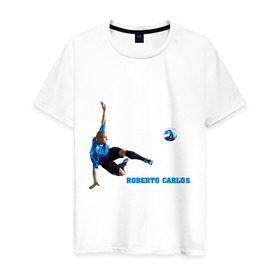 Мужская футболка хлопок с принтом Roberto Carlos(2) в Тюмени, 100% хлопок | прямой крой, круглый вырез горловины, длина до линии бедер, слегка спущенное плечо. | анжи