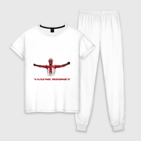 Женская пижама хлопок с принтом Wayne Rooney в Тюмени, 100% хлопок | брюки и футболка прямого кроя, без карманов, на брюках мягкая резинка на поясе и по низу штанин | england | footballplayer | wayne rooney | английский футбол | англия | вайни руни | евро 2012 | сборная англии | фк англии
