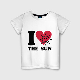 Детская футболка хлопок с принтом I love the sun - Я люблю солнце в Тюмени, 100% хлопок | круглый вырез горловины, полуприлегающий силуэт, длина до линии бедер | i love | sun | небо | погода | светить | солнечный | солнце | солнышко | я люблю солнце