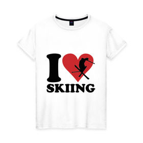 Женская футболка хлопок с принтом I love skiing - Я люблю кататься на лыжах в Тюмени, 100% хлопок | прямой крой, круглый вырез горловины, длина до линии бедер, слегка спущенное плечо | i love | love skiing | зима | зимние виды спорта | каткться | лыжи | лыжник | люблю лыжи
