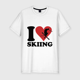 Мужская футболка премиум с принтом I love skiing - Я люблю кататься на лыжах в Тюмени, 92% хлопок, 8% лайкра | приталенный силуэт, круглый вырез ворота, длина до линии бедра, короткий рукав | i love | love skiing | зима | зимние виды спорта | каткться | лыжи | лыжник | люблю лыжи
