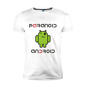 Мужская футболка премиум с принтом Paranoid android в Тюмени, 92% хлопок, 8% лайкра | приталенный силуэт, круглый вырез ворота, длина до линии бедра, короткий рукав | paranoid android | админу | андроид | параноик | прикольные