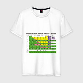 Мужская футболка хлопок с принтом Таблица Менделеева в Тюмени, 100% хлопок | прямой крой, круглый вырез горловины, длина до линии бедер, слегка спущенное плечо. | менделеев | минделеев | таблица менделеева | химия