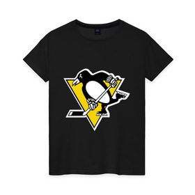 Женская футболка хлопок с принтом Pittsburgh Penguins в Тюмени, 100% хлопок | прямой крой, круглый вырез горловины, длина до линии бедер, слегка спущенное плечо | пингвин
